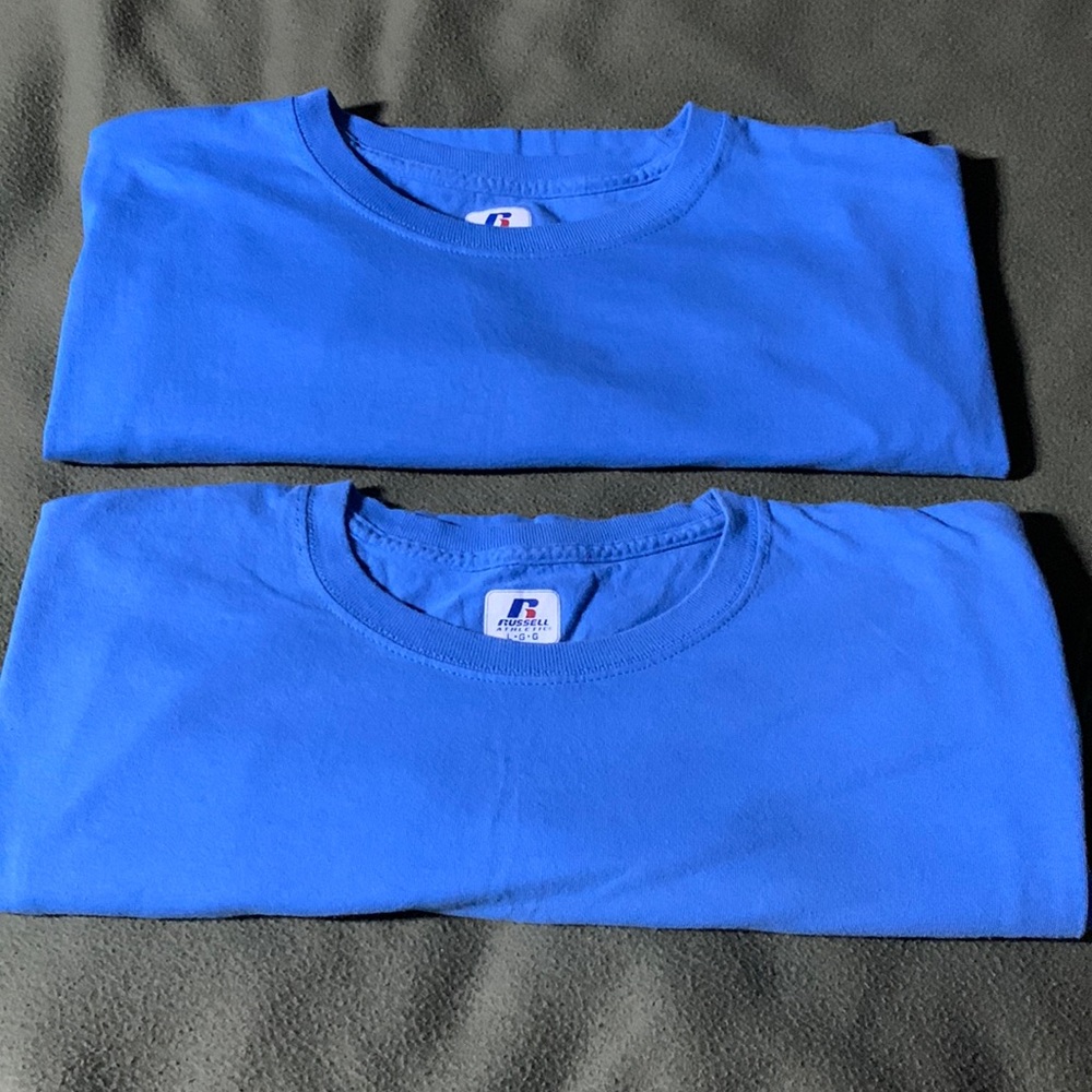 Lot of 2 Russell Athletics blue, short sleeve t-shirts. Size Large - Picture 1 of 11